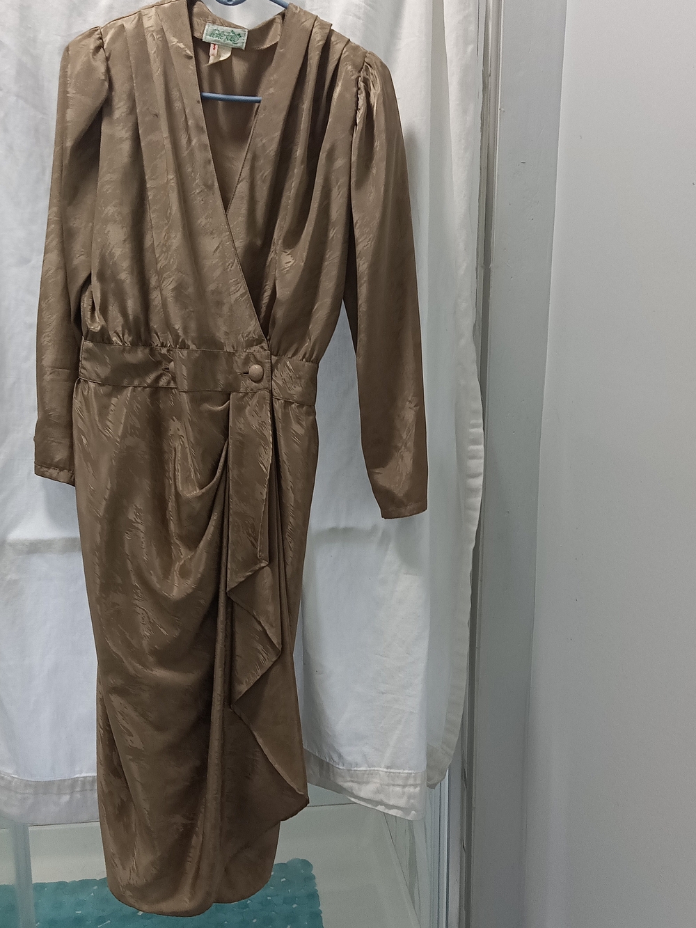 Herle Folle Paris Vintage Medium Women's Asymmetrical Wrap Dress in Taupe